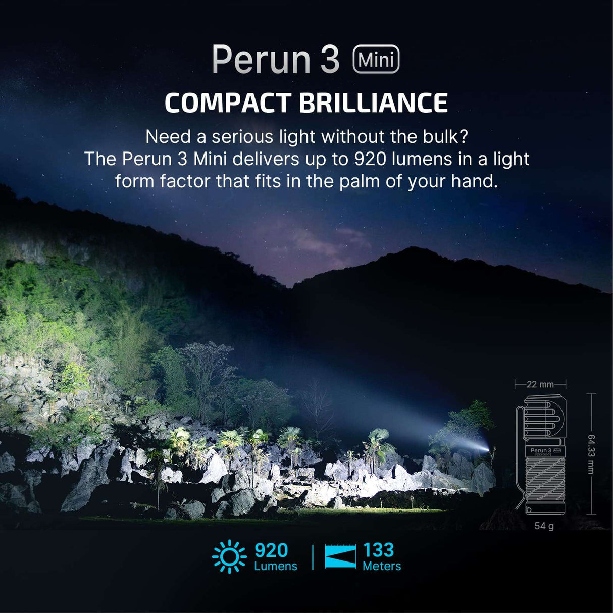 Olight Perun 3 Mini | oppladbar hodelykt | 1.250 lm